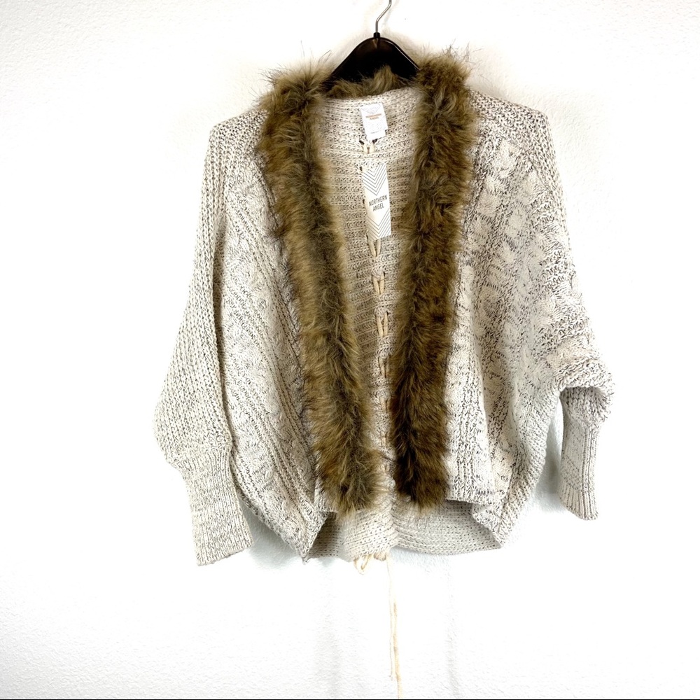 Northern Angel Open Front Faux Fur Trim Cardigan M